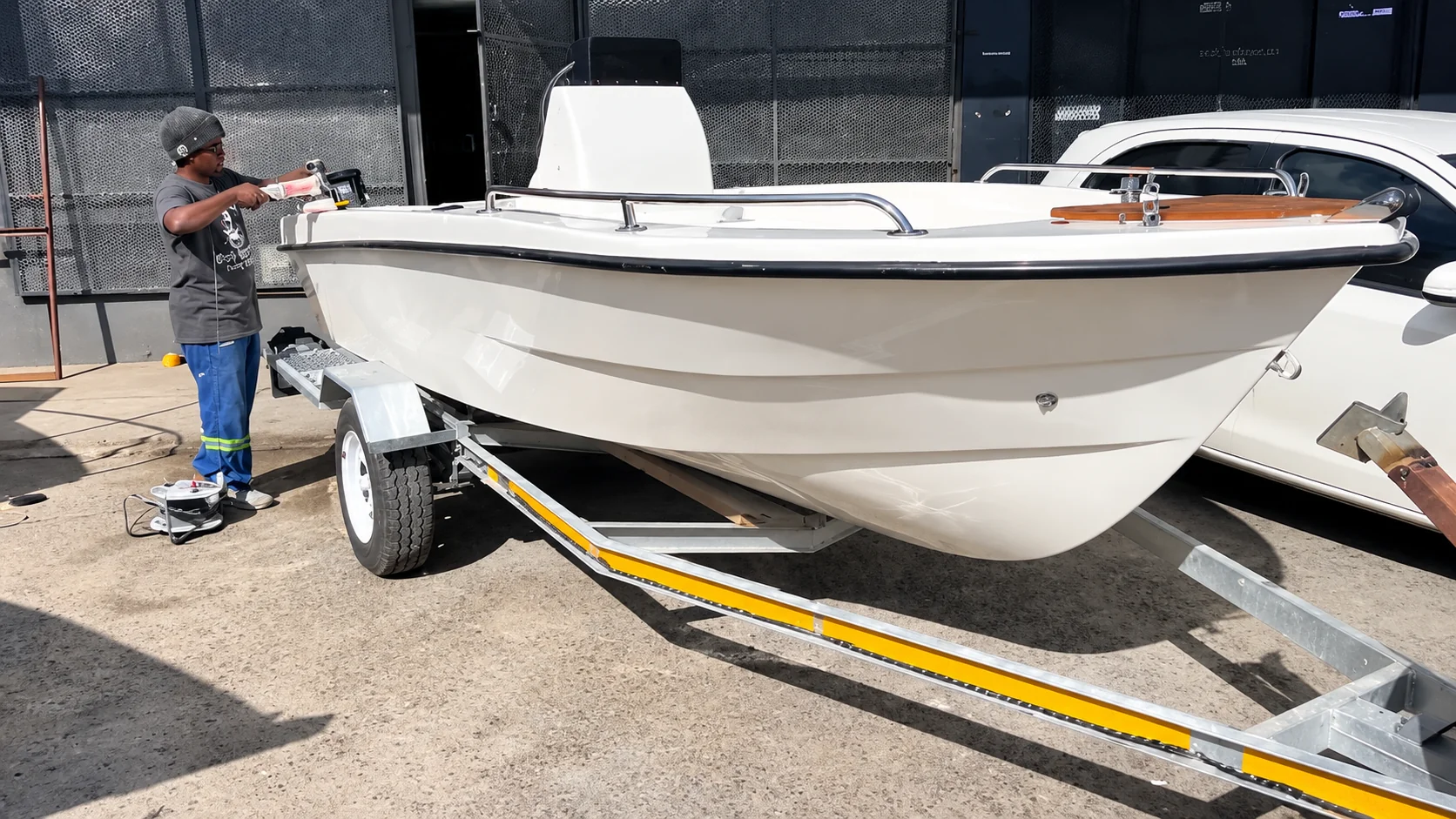Boat hull painting restoration